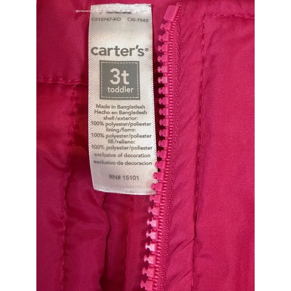 Carters Toddler Girls Pink Snow Bib Insulated Winter Overalls Size 3T Sledding